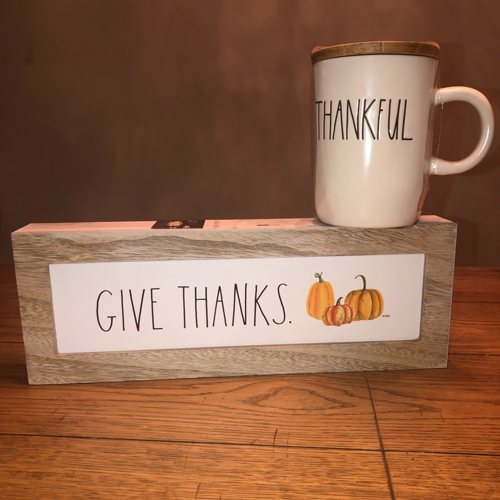 Rae Dunn Brand New Give Thanks Sign & Thankful Mug